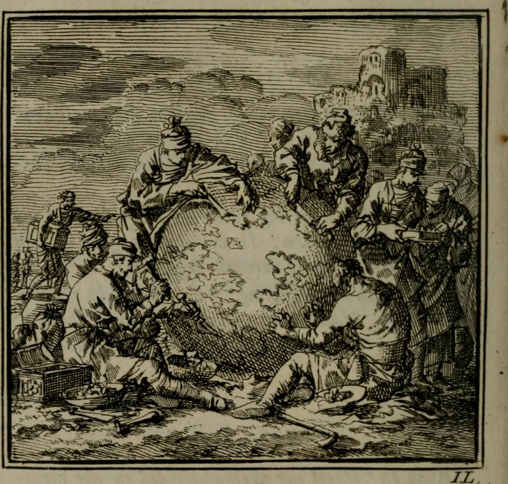 An illustration from De Onwaardige Wereld, 1728, leaf 181