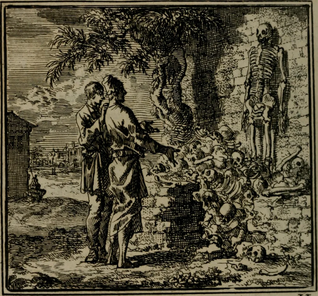 An illustration from De Onwaardige Wereld, 1728, leaf 213