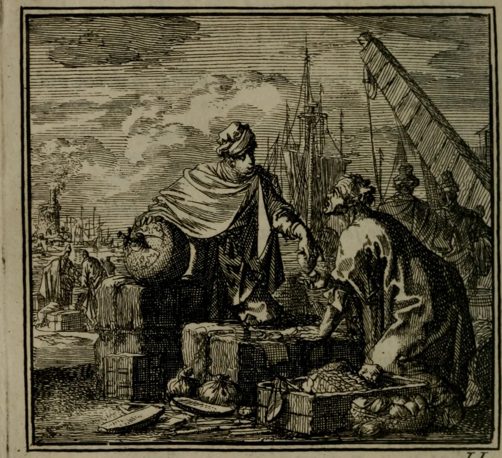 An illustration from De Onwaardige Wereld, 1728, leaf 43