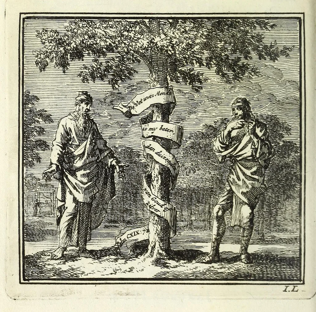 An illustration from De onwaardige wereld : vertoond in vyftig zinnebeelden, met godlyke spreuken en stichtelyke verzen, 1710, leaf 130