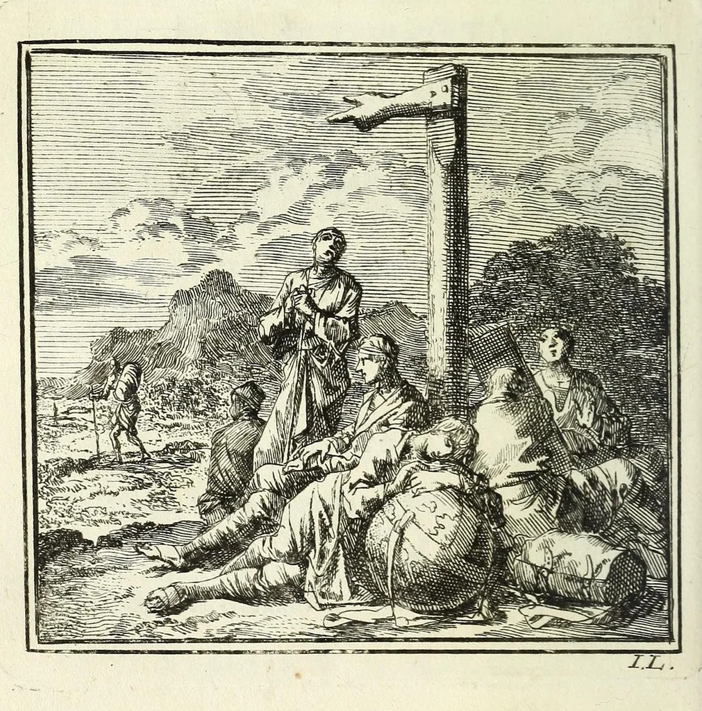 An illustration from De onwaardige wereld : vertoond in vyftig zinnebeelden, met godlyke spreuken en stichtelyke verzen, 1710, leaf 140