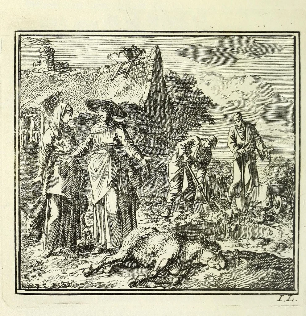 An illustration from De onwaardige wereld : vertoond in vyftig zinnebeelden, met godlyke spreuken en stichtelyke verzen, 1710, leaf 144