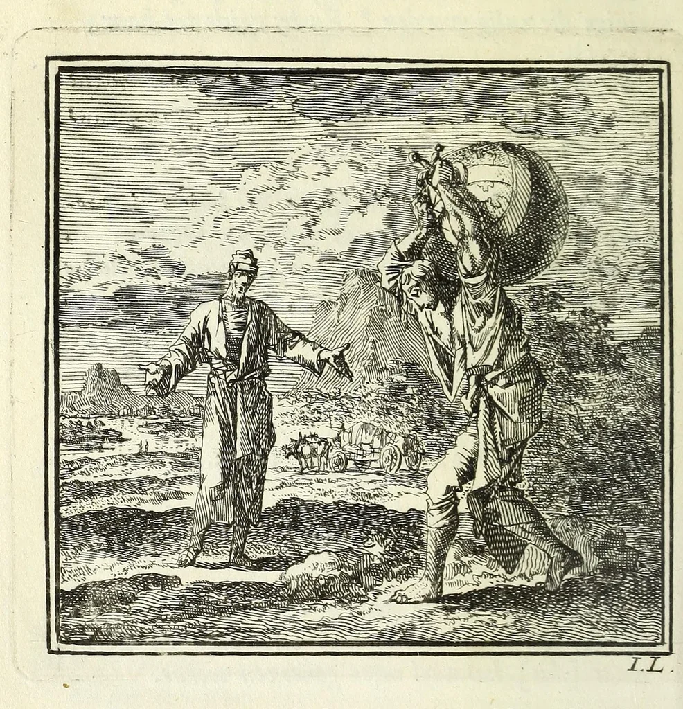 An illustration from De onwaardige wereld : vertoond in vyftig zinnebeelden, met godlyke spreuken en stichtelyke verzen, 1710, leaf 152