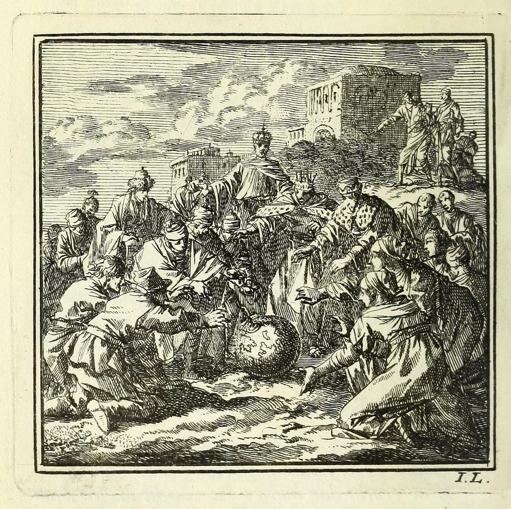 An illustration from De onwaardige wereld : vertoond in vyftig zinnebeelden, met godlyke spreuken en stichtelyke verzen, 1710, leaf 160