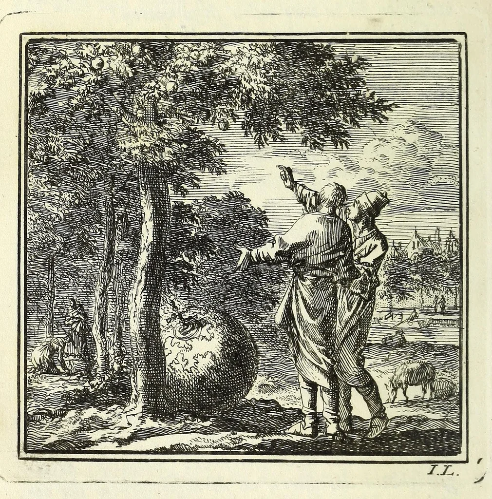 An illustration from De onwaardige wereld : vertoond in vyftig zinnebeelden, met godlyke spreuken en stichtelyke verzen, 1710, leaf 164