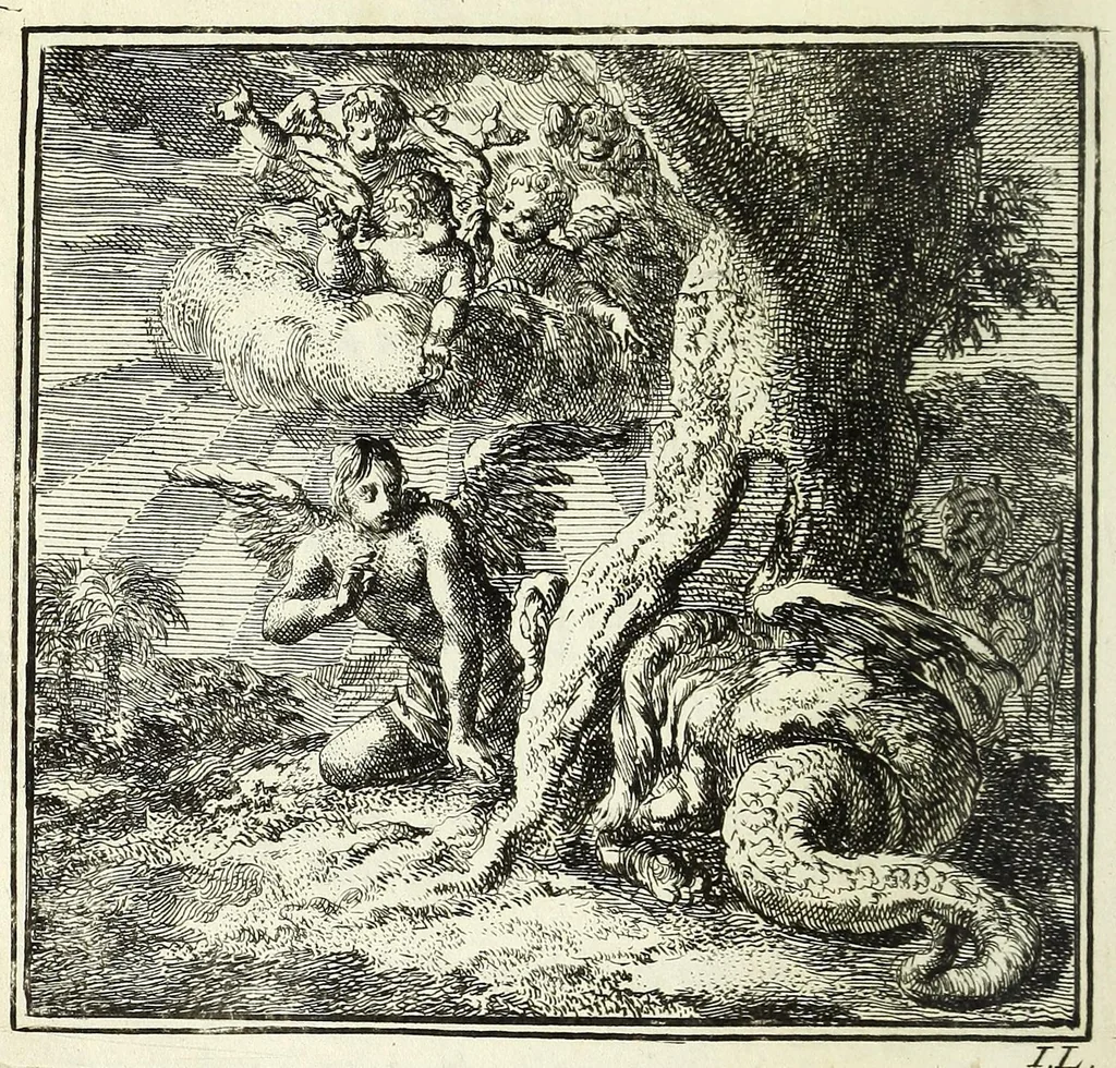 An illustration from De onwaardige wereld : vertoond in vyftig zinnebeelden, met godlyke spreuken en stichtelyke verzen, 1710, leaf 26