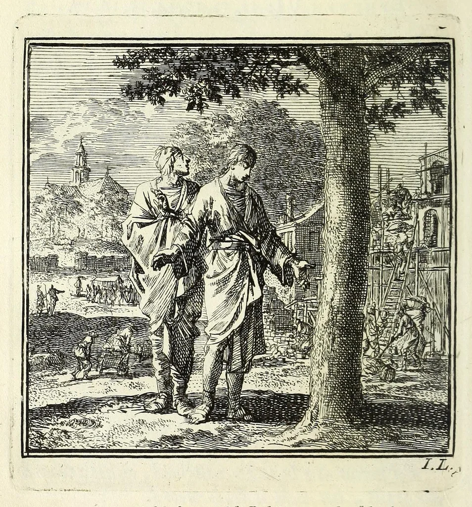 An illustration from De onwaardige wereld : vertoond in vyftig zinnebeelden, met godlyke spreuken en stichtelyke verzen, 1710, leaf 66