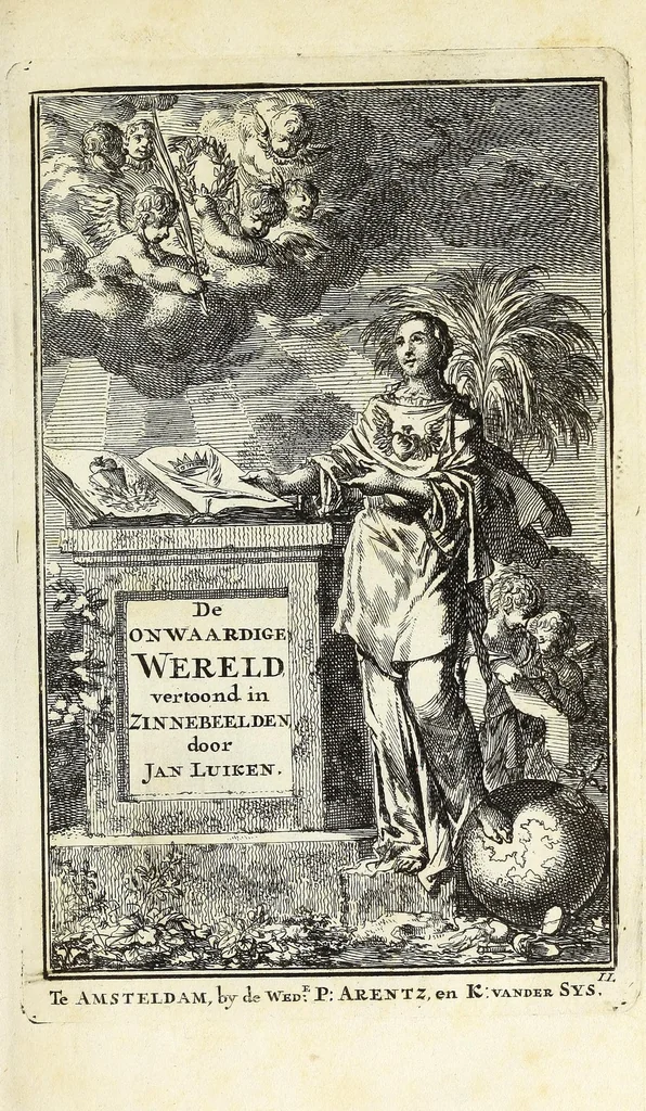 An illustration from De onwaardige wereld : vertoond in vyftig zinnebeelden, met godlyke spreuken en stichtelyke verzen, 1710, leaf 7