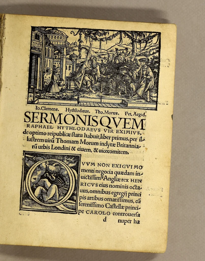 An illustration from De optimo reip. statu, deque noua insula Vtopia, libellus uere aureus, nec minus salutaris quám festiuus,, 1518, leaf 27