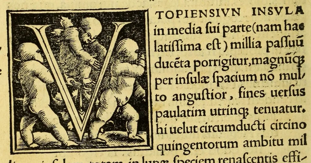 An illustration from De optimo reip. statu, deque noua insula Vtopia, libellus uere aureus, nec minus salutaris quám festiuus,, 1518, leaf 72