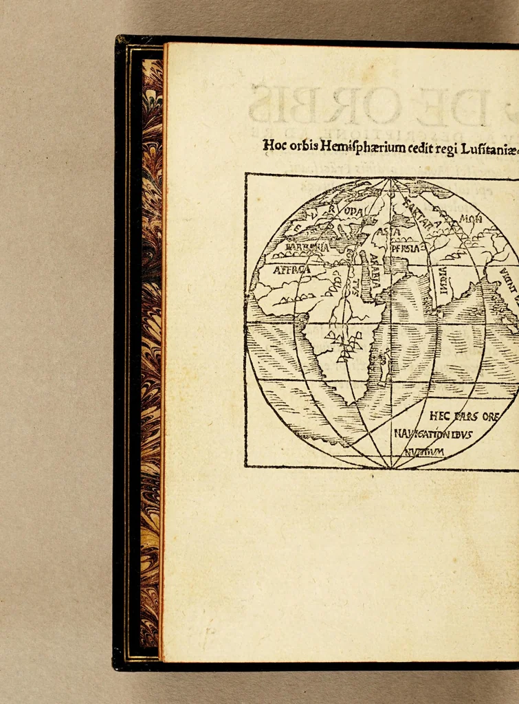 An illustration from De orbis situ ac descriptione, ad reuerendiss. D. archiepiscopum Panormitanum, Francisci, monachi ordinis Fra[n]ciscani, epistola sane qua[m] luculenta. : In qua Ptolemæi, cæterorumq[ue] superioru[m] geographorum hallucinatio refellitur, aliaq[ue] præterea de recens inuentis terris, mari, insulis, 1529, leaf 8