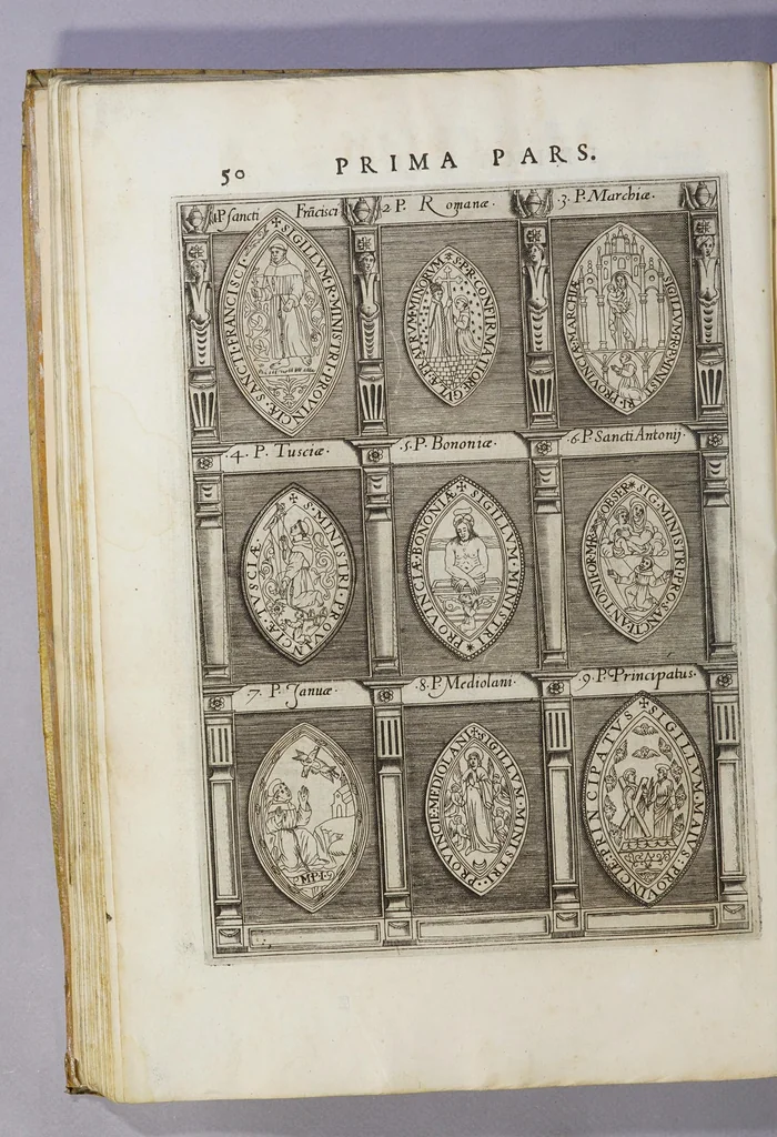 An illustration from De origine seraphicae religionis Fra[n]ciscanae eiusq[ue] progressibus, : de Regularis Obserua[n]ciae institutione, forma administrationis ac legibus admirabiliq[ue] eius propagatione., 1587, leaf 64