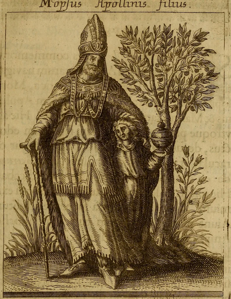 An illustration from Historia deorum fatidicorum, vatum, sibyllarum, phoebadum, apud priscos illustrium : cum eorum iconibus : praeposita est disertatio de divinatione et oraculis, 1675, leaf 102