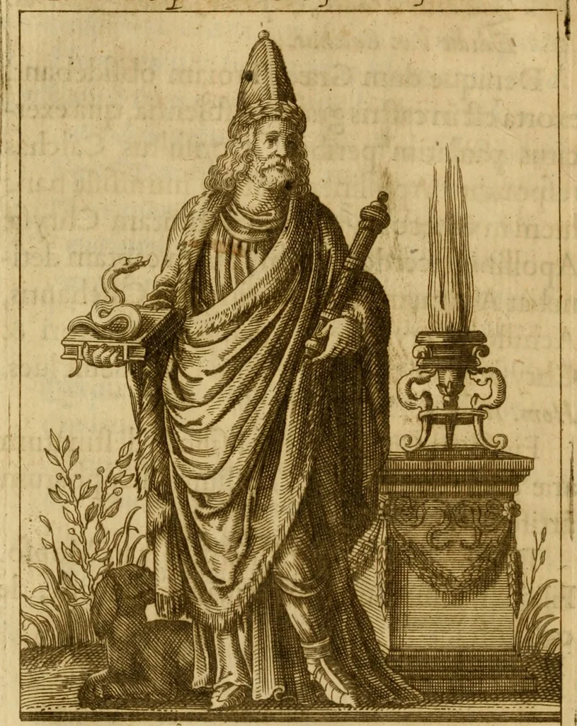 An illustration from Historia deorum fatidicorum, vatum, sibyllarum, phoebadum, apud priscos illustrium : cum eorum iconibus : praeposita est disertatio de divinatione et oraculis, 1675, leaf 109