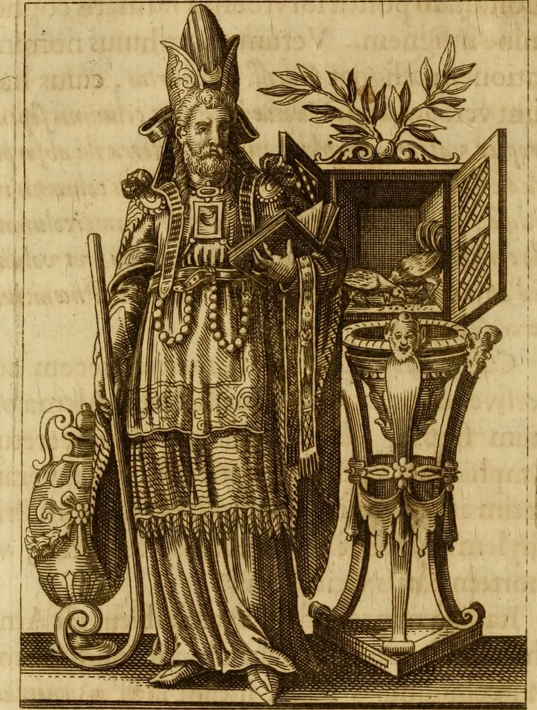 An illustration from Historia deorum fatidicorum, vatum, sibyllarum, phoebadum, apud priscos illustrium : cum eorum iconibus : praeposita est disertatio de divinatione et oraculis, 1675, leaf 119