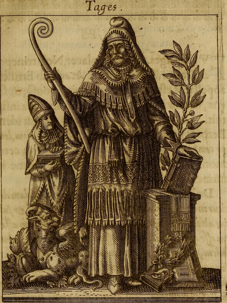 An illustration from Historia deorum fatidicorum, vatum, sibyllarum, phoebadum, apud priscos illustrium : cum eorum iconibus : praeposita est disertatio de divinatione et oraculis, 1675, leaf 124