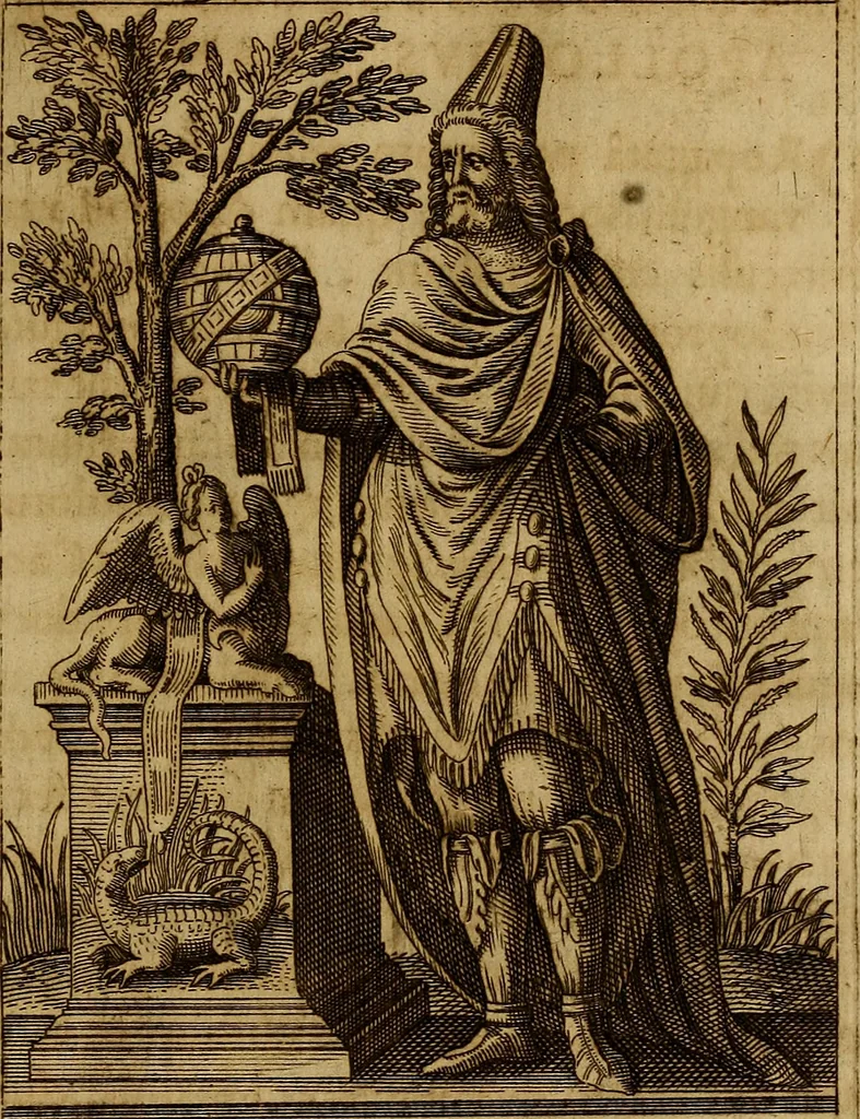 An illustration from Historia deorum fatidicorum, vatum, sibyllarum, phoebadum, apud priscos illustrium : cum eorum iconibus : praeposita est disertatio de divinatione et oraculis, 1675, leaf 160