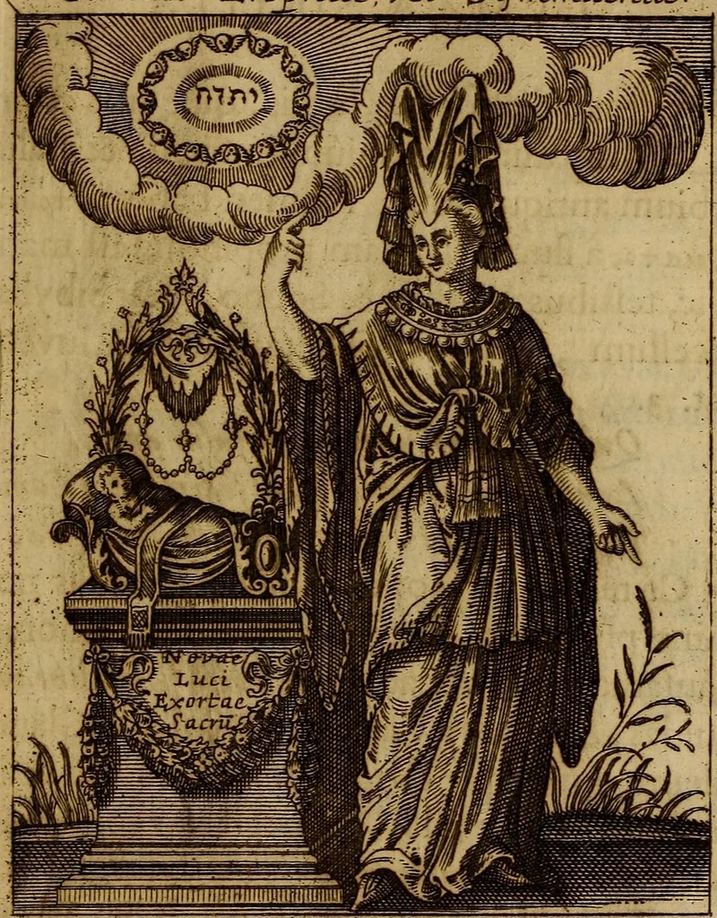 An illustration from Historia deorum fatidicorum, vatum, sibyllarum, phoebadum, apud priscos illustrium : cum eorum iconibus : praeposita est disertatio de divinatione et oraculis, 1675, leaf 202