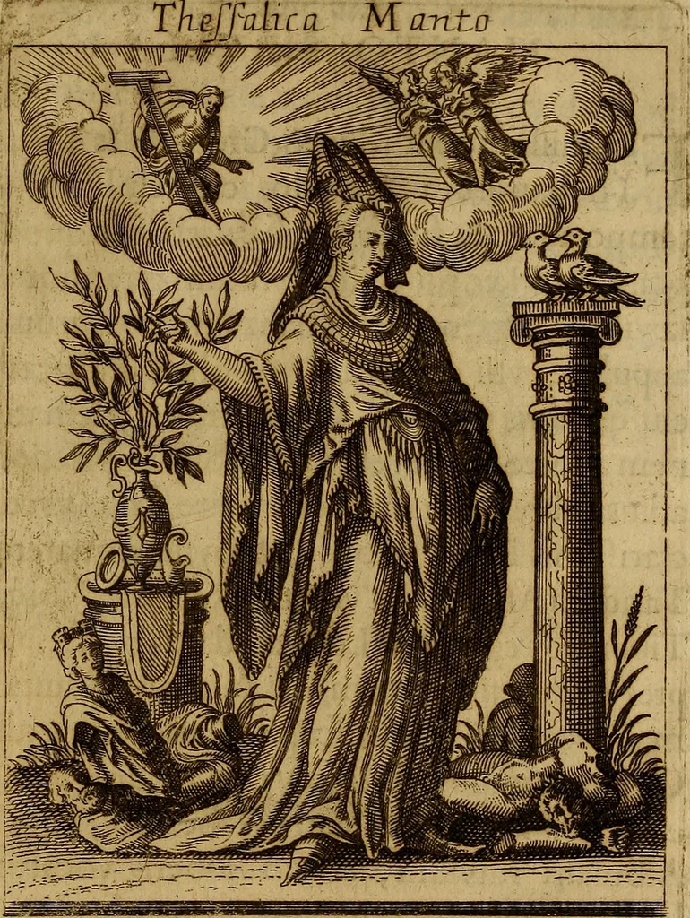 An illustration from Historia deorum fatidicorum, vatum, sibyllarum, phoebadum, apud priscos illustrium : cum eorum iconibus : praeposita est disertatio de divinatione et oraculis, 1675, leaf 230