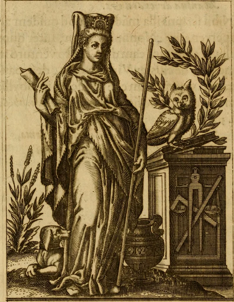 An illustration from Historia deorum fatidicorum, vatum, sibyllarum, phoebadum, apud priscos illustrium : cum eorum iconibus : praeposita est disertatio de divinatione et oraculis, 1675, leaf 233