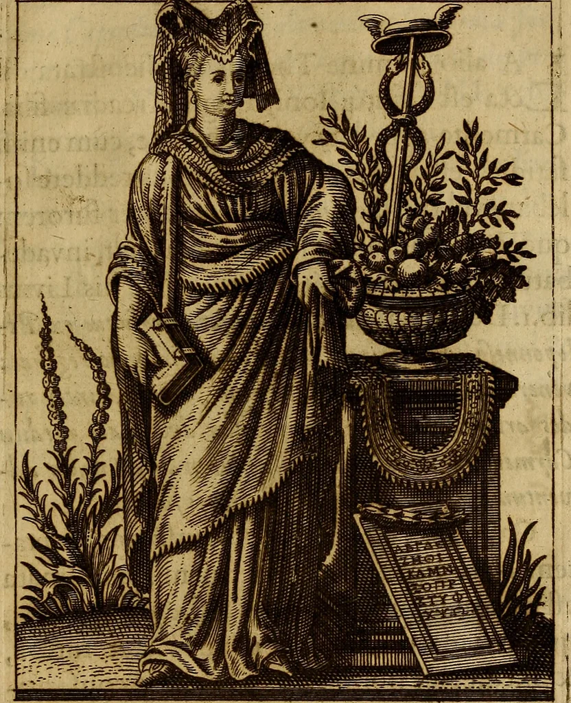 An illustration from Historia deorum fatidicorum, vatum, sibyllarum, phoebadum, apud priscos illustrium : cum eorum iconibus : praeposita est disertatio de divinatione et oraculis, 1675, leaf 236
