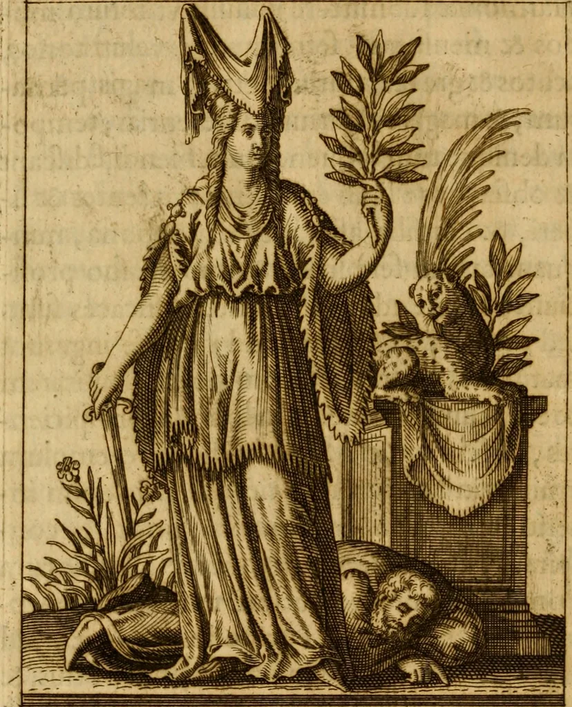 An illustration from Historia deorum fatidicorum, vatum, sibyllarum, phoebadum, apud priscos illustrium : cum eorum iconibus : praeposita est disertatio de divinatione et oraculis, 1675, leaf 245