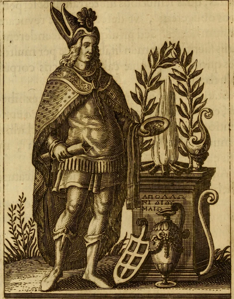 An illustration from Historia deorum fatidicorum, vatum, sibyllarum, phoebadum, apud priscos illustrium : cum eorum iconibus : praeposita est disertatio de divinatione et oraculis, 1675, leaf 65