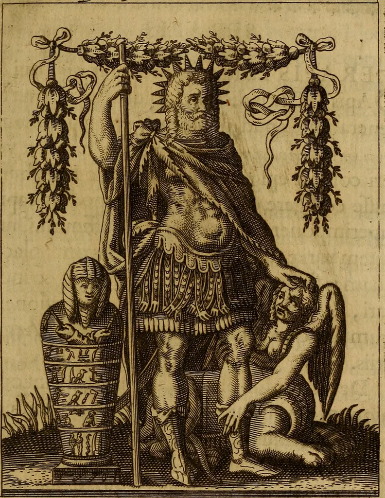 An illustration from Historia deorum fatidicorum, vatum, sibyllarum, phoebadum, apud priscos illustrium : cum eorum iconibus : praeposita est disertatio de divinatione et oraculis, 1675, leaf 68