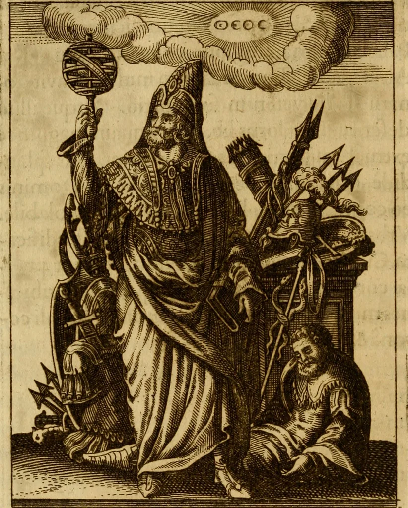 An illustration from Historia deorum fatidicorum, vatum, sibyllarum, phoebadum, apud priscos illustrium : cum eorum iconibus : praeposita est disertatio de divinatione et oraculis, 1675, leaf 87