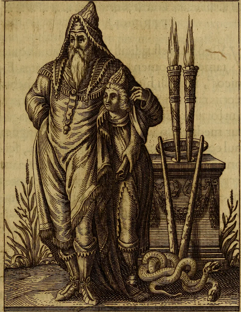 An illustration from Historia deorum fatidicorum, vatum, sibyllarum, phoebadum, apud priscos illustrium : cum eorum iconibus : praeposita est disertatio de divinatione et oraculis, 1675, leaf 96