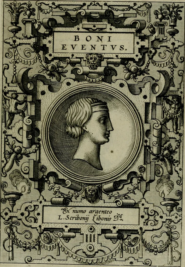 An illustration from Deorvm dearvmqve capita : ex vetustis numismatibus in gratiam antiquitatis studiosorum effigiata et edita : ex museo Abrahami Ortelii, 1573, leaf 24