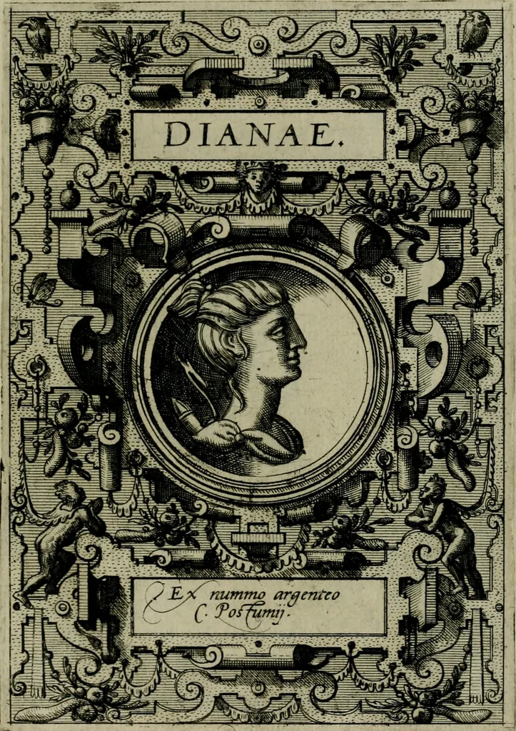 An illustration from Deorvm dearvmqve capita : ex vetustis numismatibus in gratiam antiquitatis studiosorum effigiata et edita : ex museo Abrahami Ortelii, 1573, leaf 42