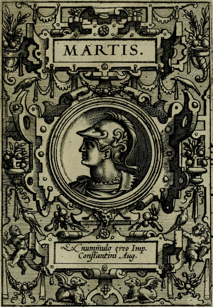An illustration from Deorvm dearvmqve capita : ex vetustis numismatibus in gratiam antiquitatis studiosorum effigiata et edita : ex museo Abrahami Ortelii, 1573, leaf 76