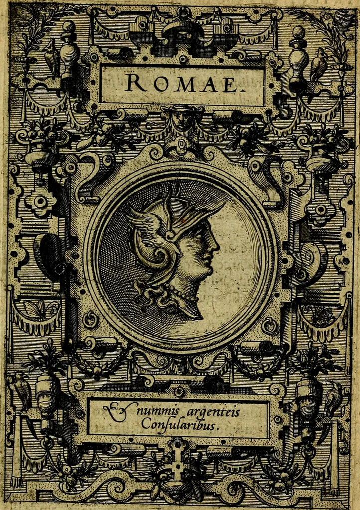 An illustration from Deorvm dearvmqve capita, ex antiquis numismatibus Abrahami Ortelii collecta et historica narratione illustrata a Francisco Sweertio, 1602, leaf 108