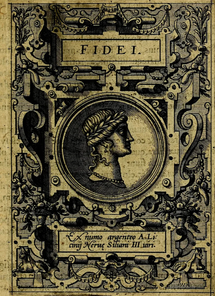 An illustration from Deorvm dearvmqve capita, ex antiquis numismatibus Abrahami Ortelii collecta et historica narratione illustrata a Francisco Sweertio, 1602, leaf 116