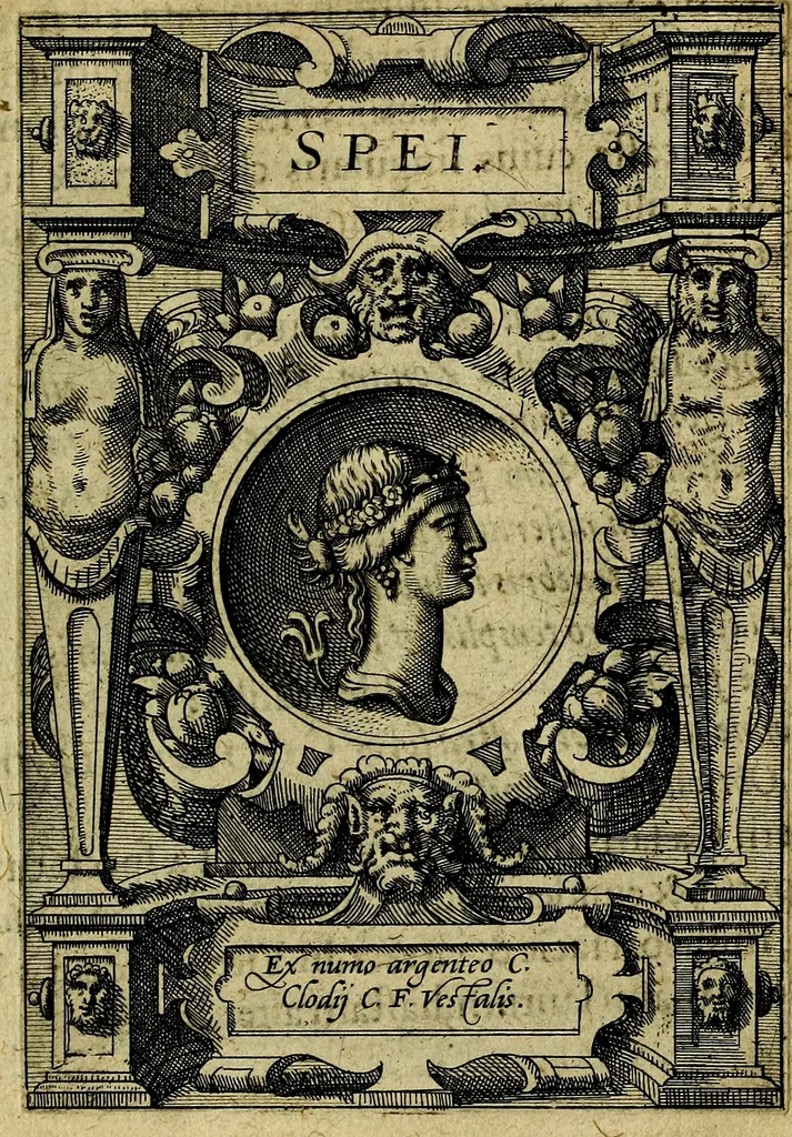 An illustration from Deorvm dearvmqve capita, ex antiquis numismatibus Abrahami Ortelii collecta et historica narratione illustrata a Francisco Sweertio, 1602, leaf 126