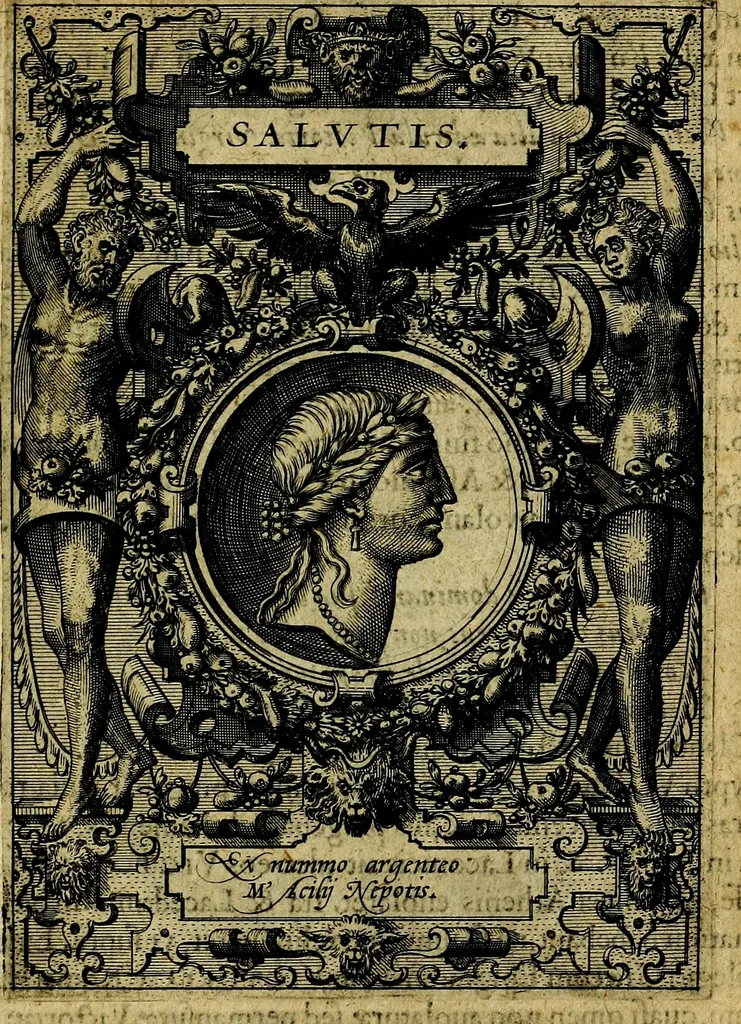 An illustration from Deorvm dearvmqve capita, ex antiquis numismatibus Abrahami Ortelii collecta et historica narratione illustrata a Francisco Sweertio, 1602, leaf 132
