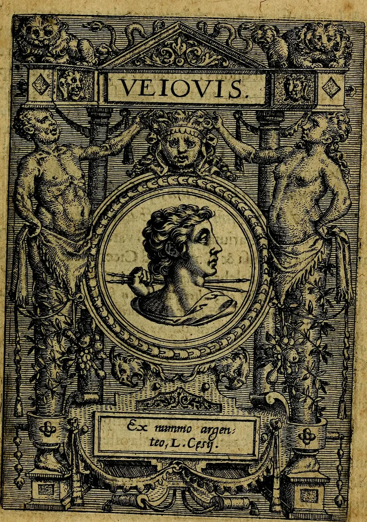 An illustration from Deorvm dearvmqve capita, ex antiquis numismatibus Abrahami Ortelii collecta et historica narratione illustrata a Francisco Sweertio, 1602, leaf 26