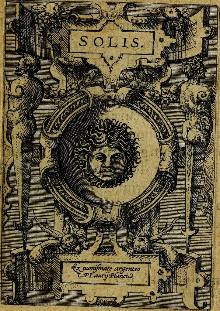 An illustration from Deorvm dearvmqve capita, ex antiquis numismatibus Abrahami Ortelii collecta et historica narratione illustrata a Francisco Sweertio, 1602, leaf 32