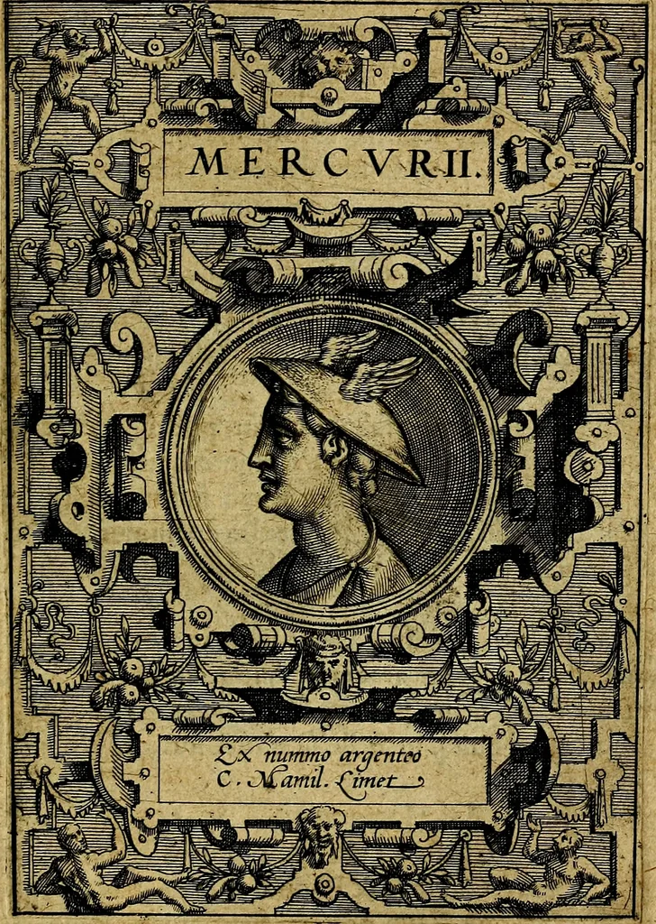 An illustration from Deorvm dearvmqve capita, ex antiquis numismatibus Abrahami Ortelii collecta et historica narratione illustrata a Francisco Sweertio, 1602, leaf 44
