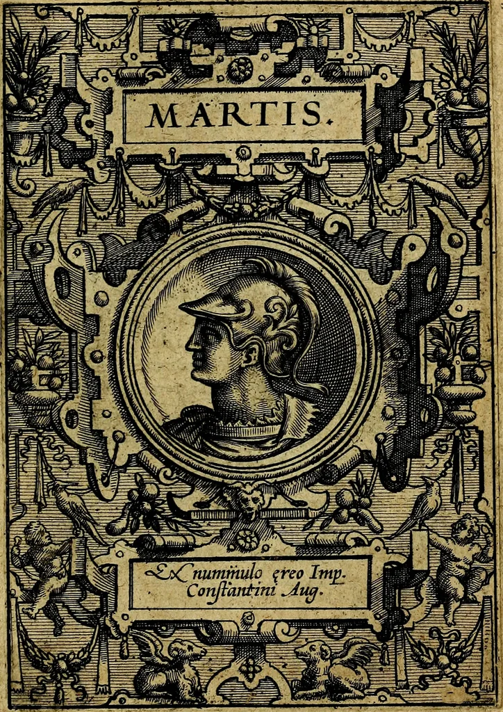 An illustration from Deorvm dearvmqve capita, ex antiquis numismatibus Abrahami Ortelii collecta et historica narratione illustrata a Francisco Sweertio, 1602, leaf 46