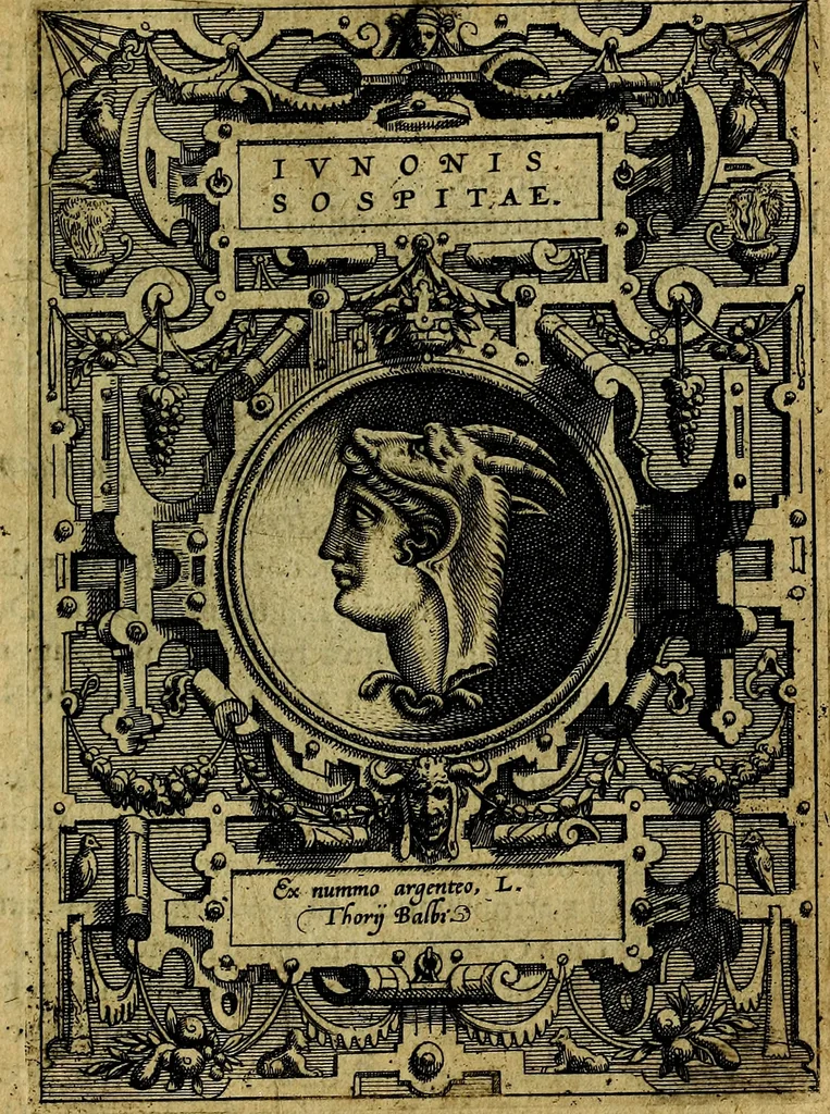 An illustration from Deorvm dearvmqve capita, ex antiquis numismatibus Abrahami Ortelii collecta et historica narratione illustrata a Francisco Sweertio, 1602, leaf 52
