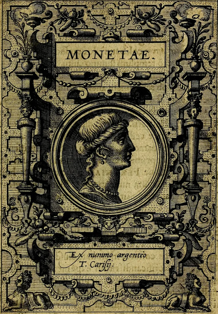 An illustration from Deorvm dearvmqve capita, ex antiquis numismatibus Abrahami Ortelii collecta et historica narratione illustrata a Francisco Sweertio, 1602, leaf 54
