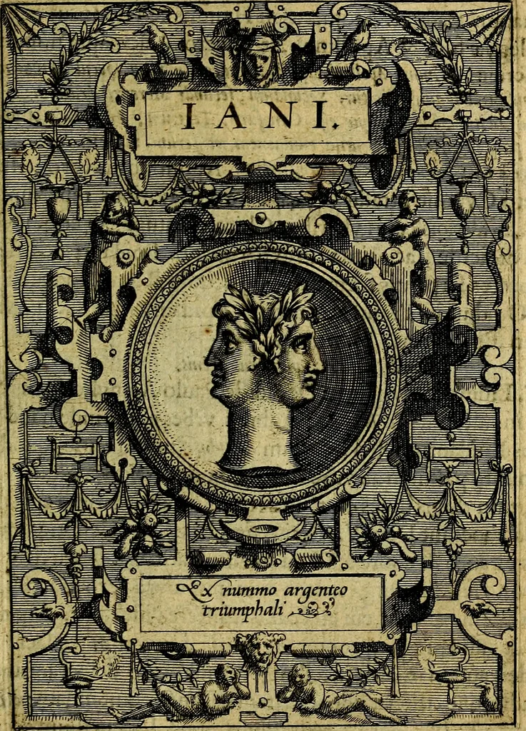 An illustration from Deorvm dearvmqve capita, ex antiquis numismatibus Abrahami Ortelii collecta et historica narratione illustrata a Francisco Sweertio, 1602, leaf 72