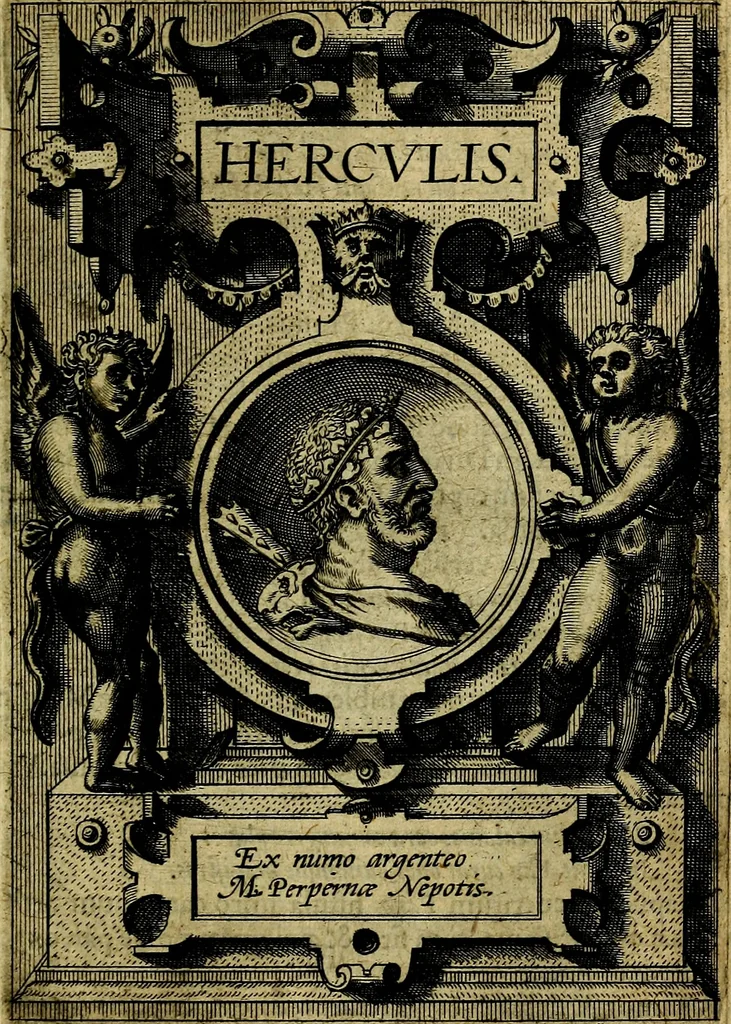 An illustration from Deorvm dearvmqve capita, ex antiquis numismatibus Abrahami Ortelii collecta et historica narratione illustrata a Francisco Sweertio, 1602, leaf 82