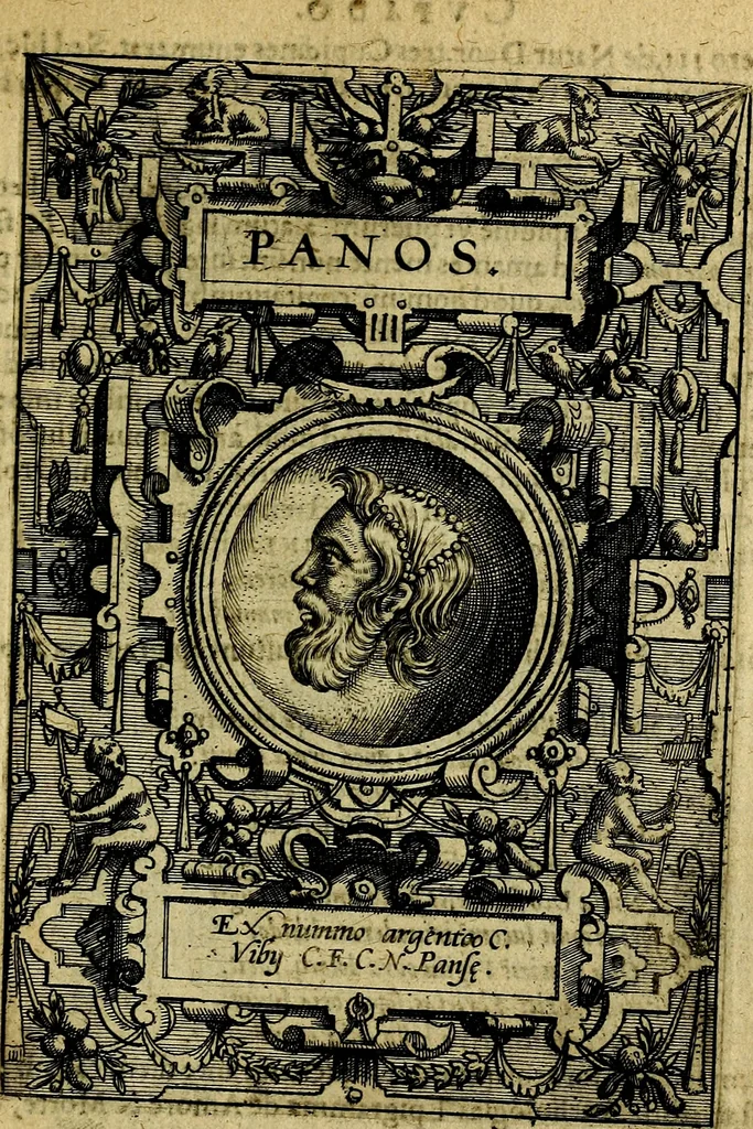 An illustration from Deorvm dearvmqve capita, ex antiquis numismatibus Abrahami Ortelii collecta et historica narratione illustrata a Francisco Sweertio, 1602, leaf 84
