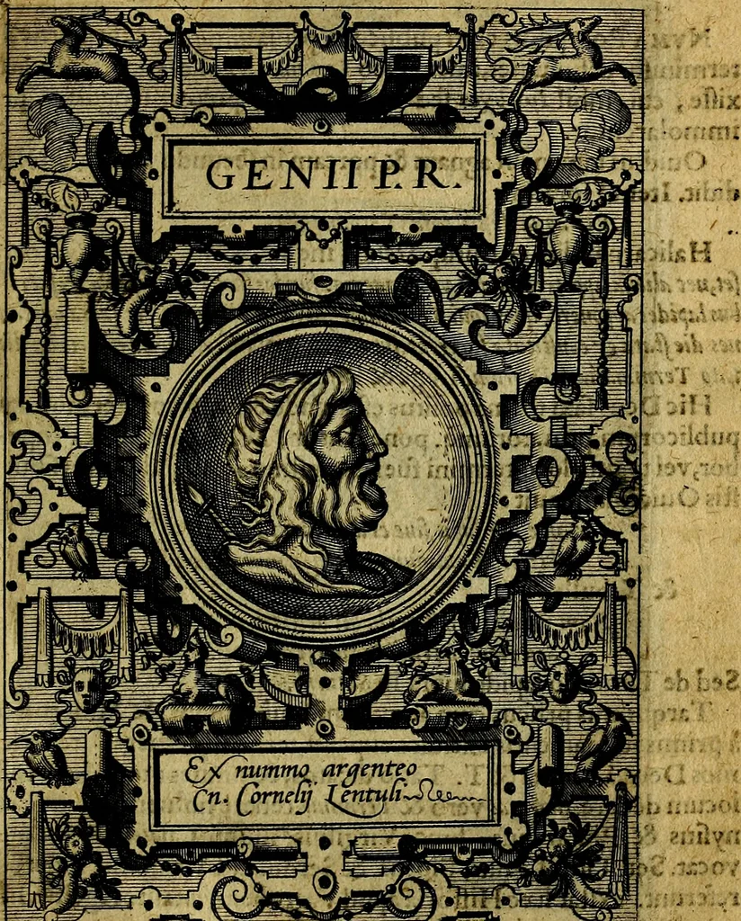 An illustration from Deorvm dearvmqve capita, ex antiquis numismatibus Abrahami Ortelii collecta et historica narratione illustrata a Francisco Sweertio, 1602, leaf 94