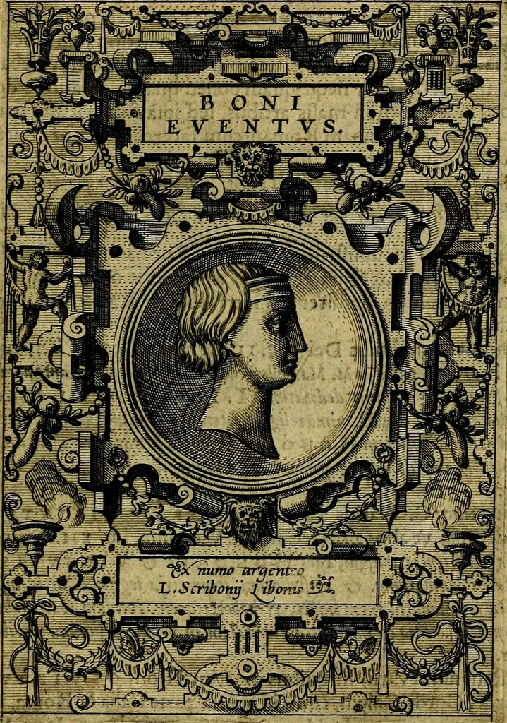 An illustration from Deorvm dearvmqve capita, ex antiquis numismatibus Abrahami Ortelii collecta et historica narratione illustrata a Francisco Sweertio, 1602, leaf 98