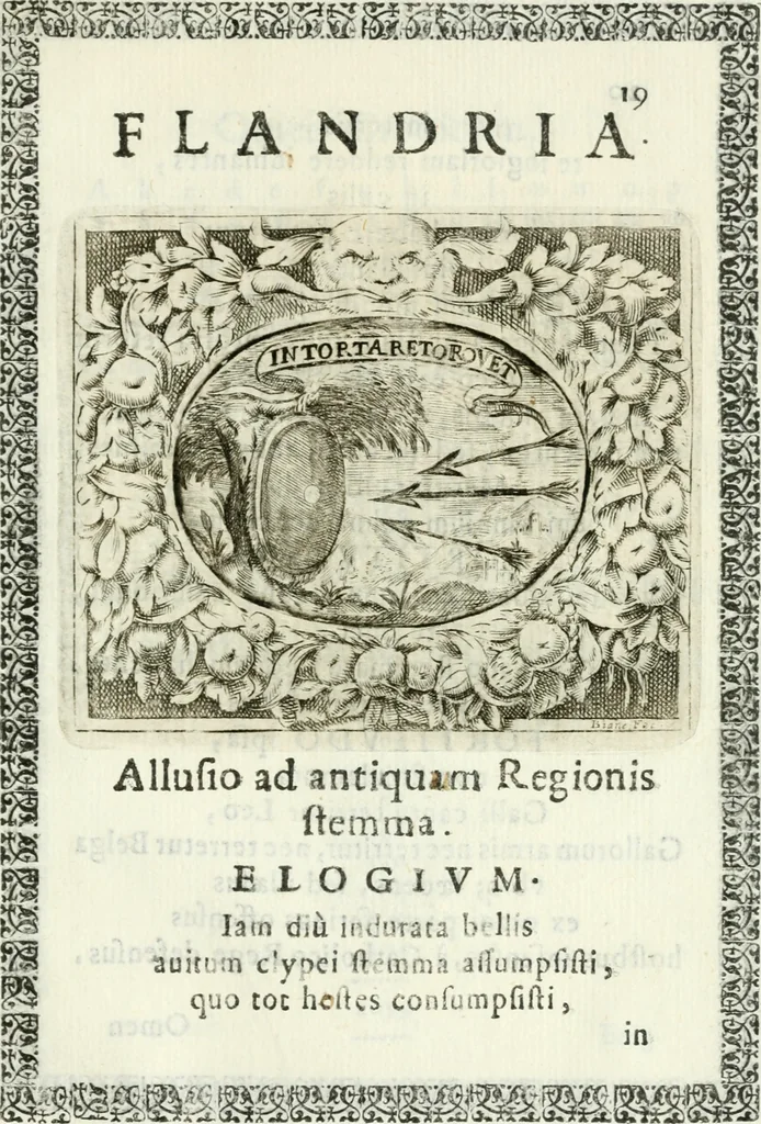An illustration from De pace inter hispaniarum et galliarum reges habita : panegyrica dictio, 1660, leaf 22