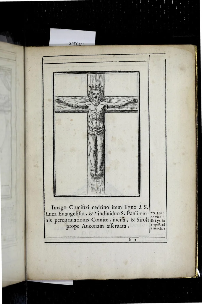 An illustration from De particula ex pretioso et viuifico ligno sacratissimae crucis Saluatoris Iesu Christi desumpta : sacris imaginibus et elogijs eodem ligno incisis insignita, et in Apostolico Sacrario asseruata commentarius, 1609, leaf 13